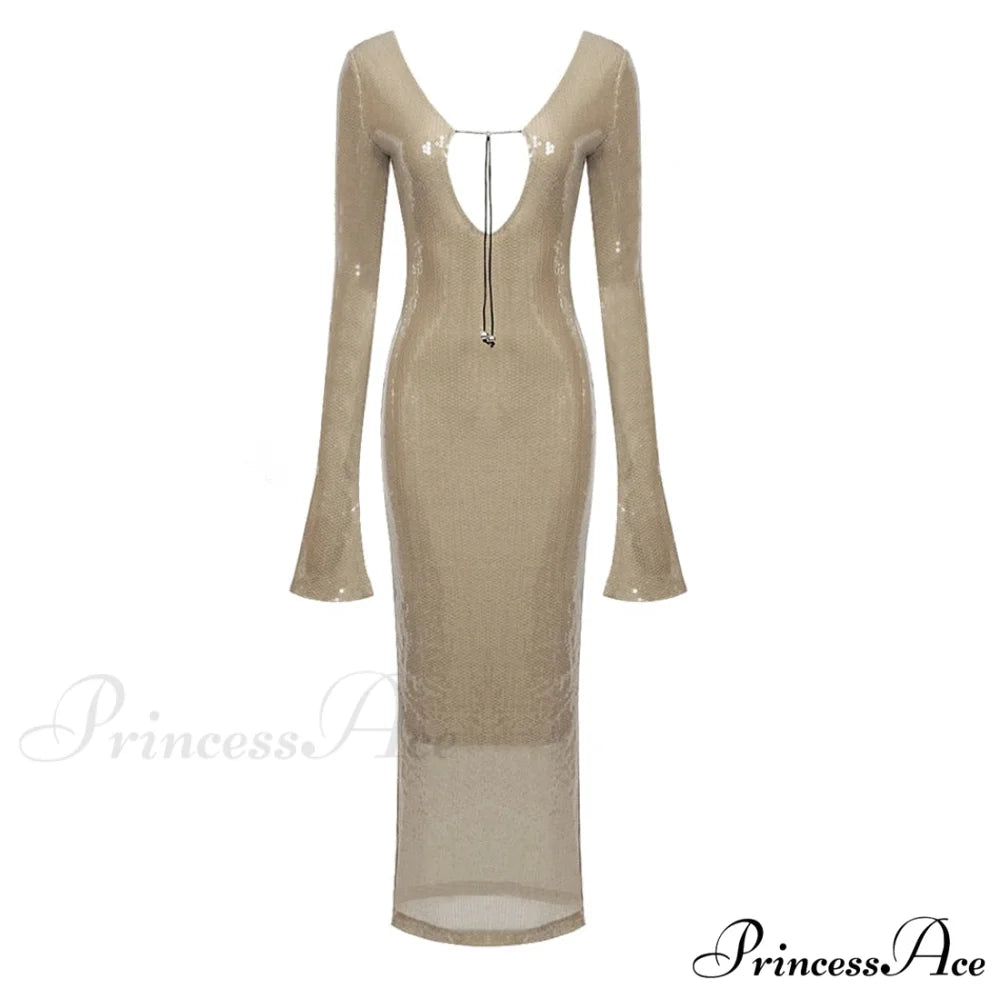 CHLOI LACE Stylish UP SEQUIN DRESS Apricot / XS