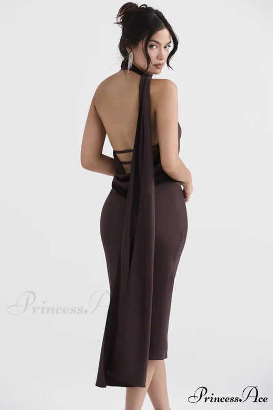 Chocolate Wrap Stylish Neck Midi Dress