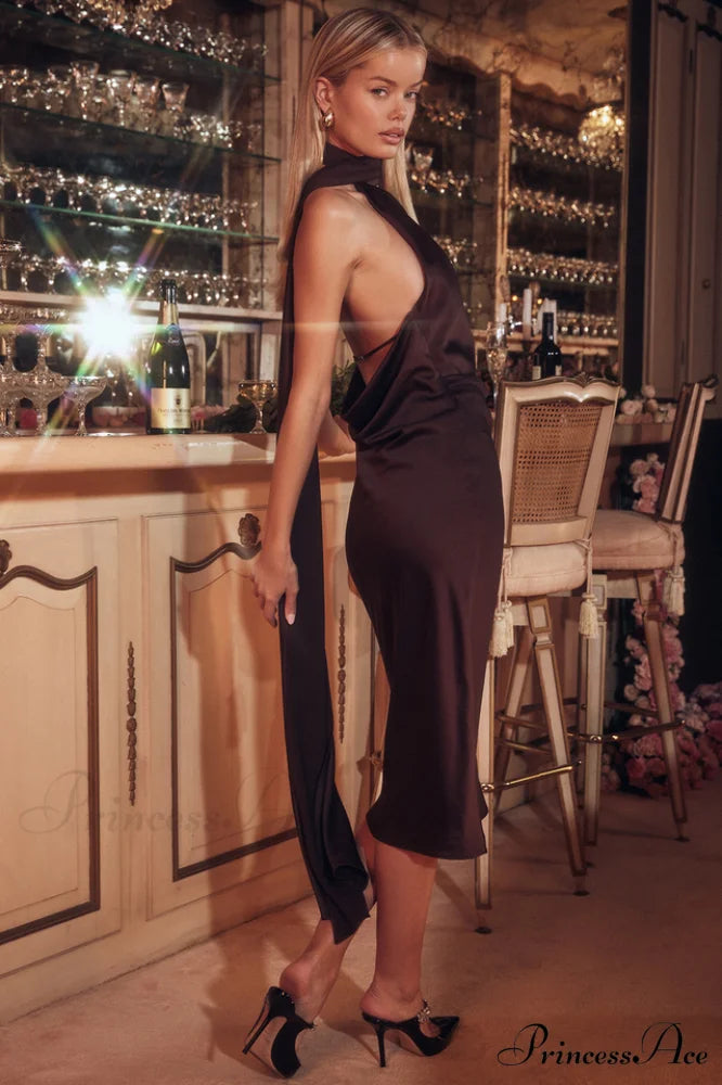 Chocolate Wrap Stylish Neck Midi Dress