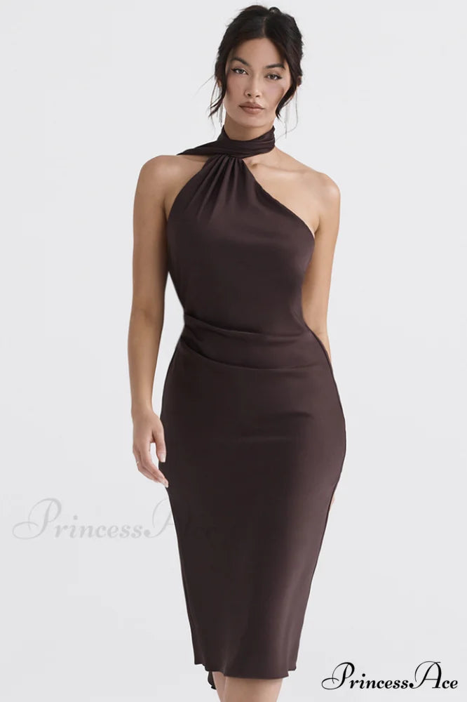 Chocolate Wrap Stylish Neck Midi Dress XS / Chocolate