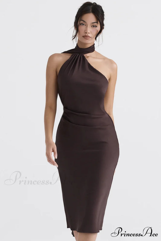 Chocolate Wrap Stylish Neck Midi Dress XS / Chocolate