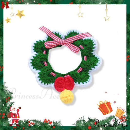 Chrismas Photo Accessories Hand Woven Cat Dog Bibs Green silent bell / 15-20cm