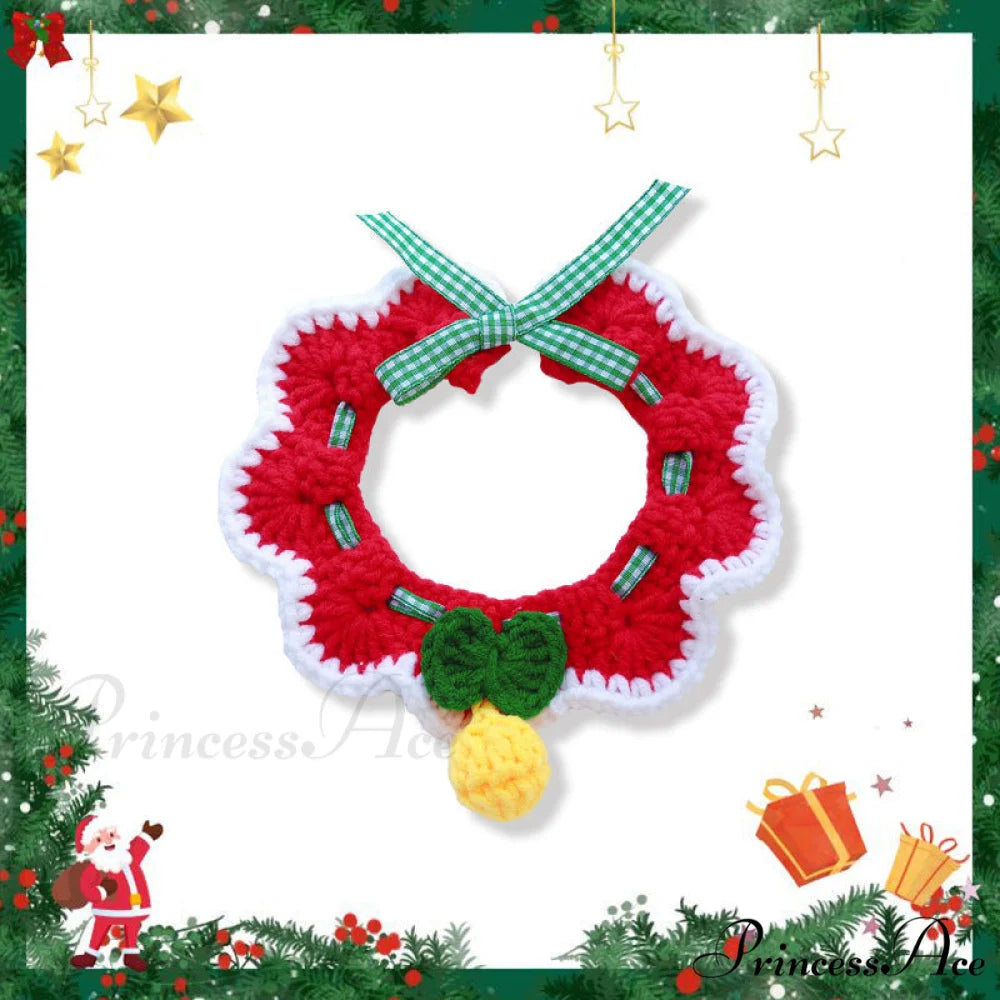Chrismas Photo Accessories Hand Woven Cat Dog Bibs Red silent bell / 15-20cm