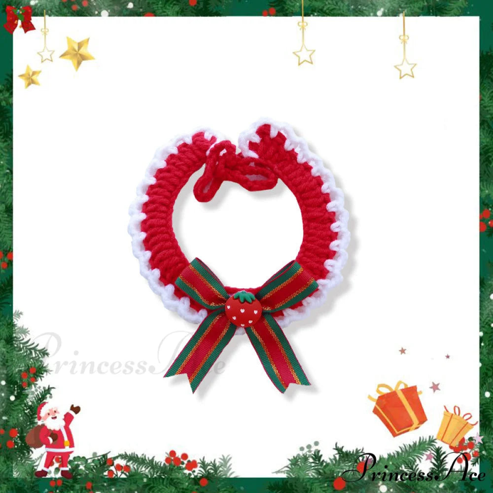 Chrismas Photo Accessories Hand Woven Cat Dog Bibs Strawberry Bowknot / 15-20cm