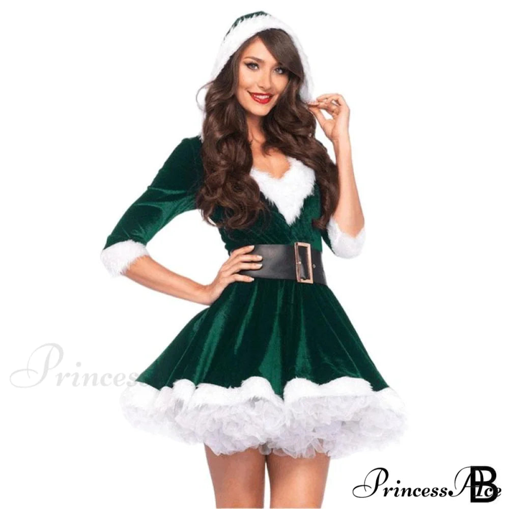 Christmas Adult Half Sleeve Ladies Dress Green / S