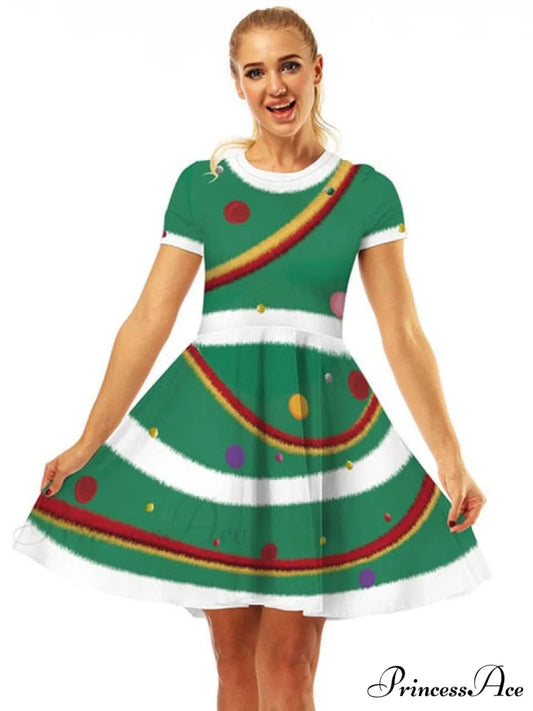 Christmas Casual Vintage O-neck Short Sleeve A-Line Vestidos