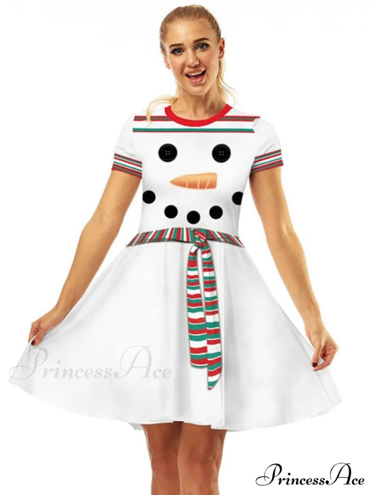 Christmas Casual Vintage O-neck Short Sleeve A-Line Vestidos