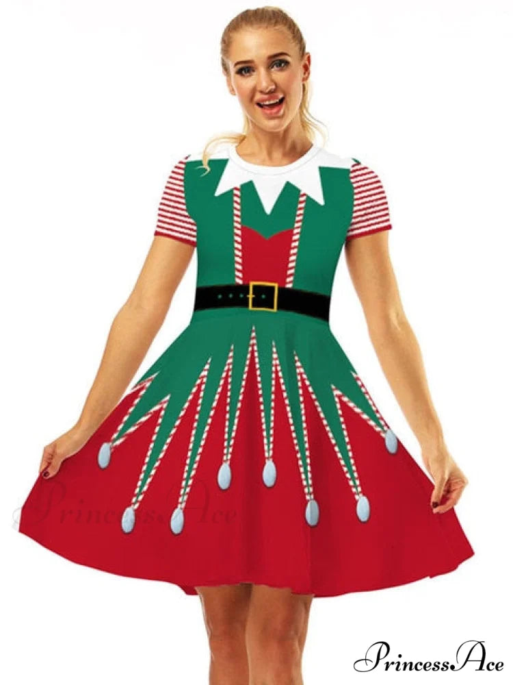 Christmas Casual Vintage O-neck Short Sleeve A-Line Vestidos