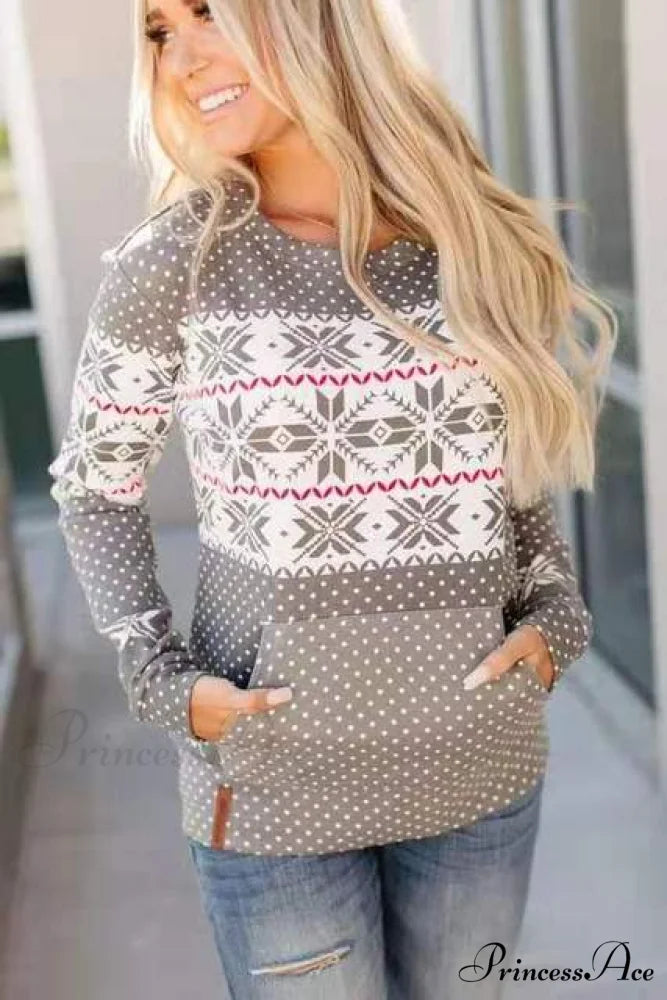 Christmas Classic Deer Printed Knitted Sweater Gray / S
