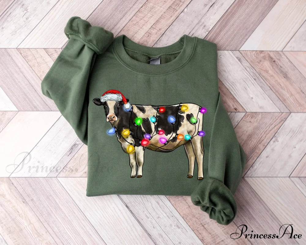 Christmas Cow Lights Hoodie - Farm Sports Model Green / S Christmas Hoodies-L