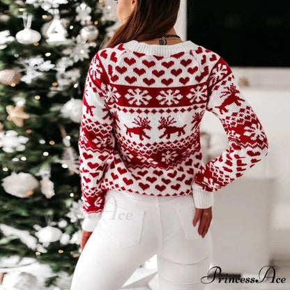 Christmas Cozy Cute Santa Head Print Comfortable Oversized Stylish Sweater