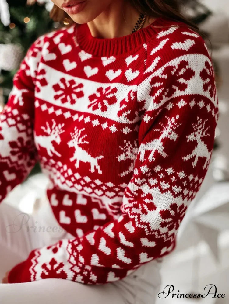 Christmas Cozy Cute Santa Head Print Comfortable Oversized Stylish Sweater