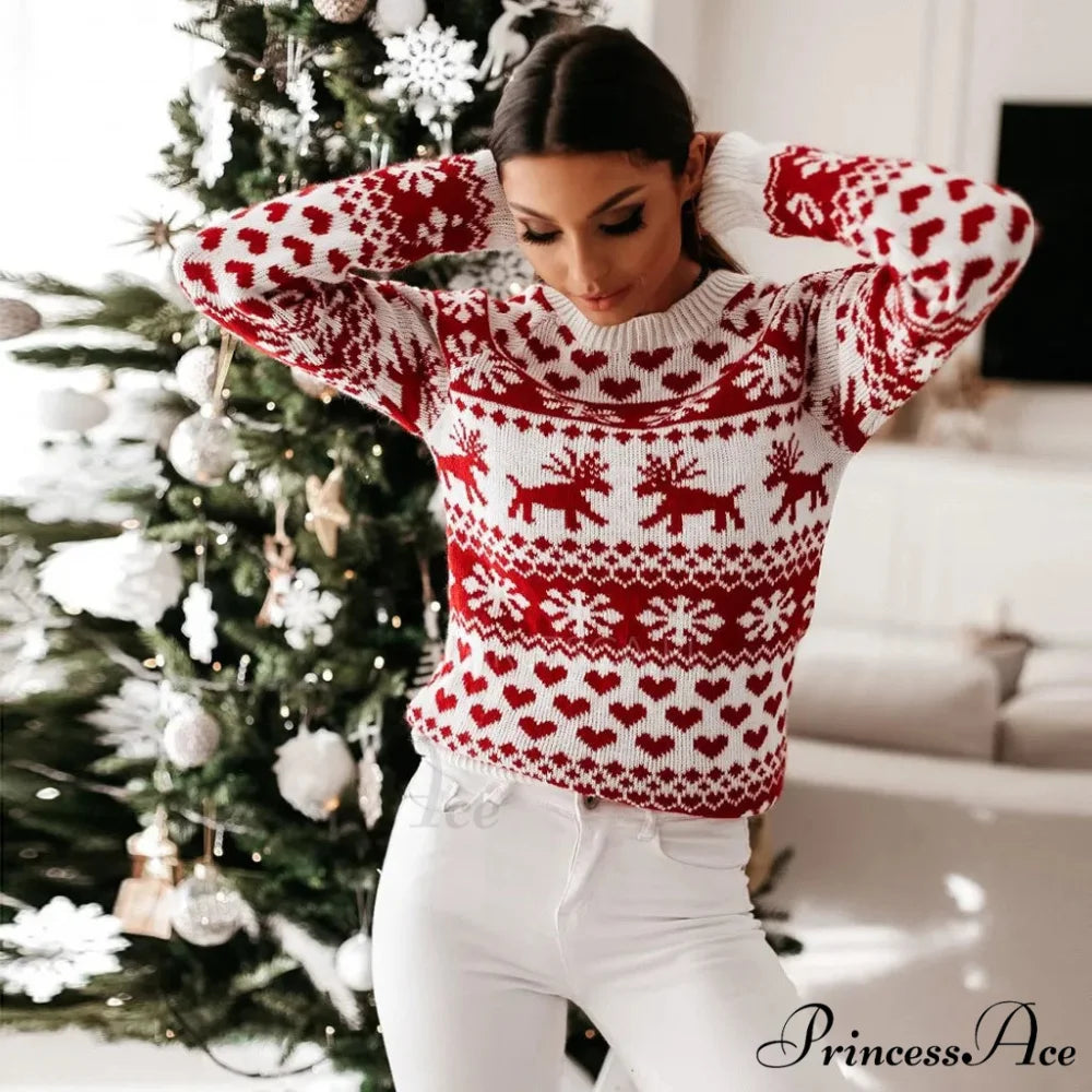 Christmas Cozy Cute Santa Head Print Comfortable Oversized Stylish Sweater White / S