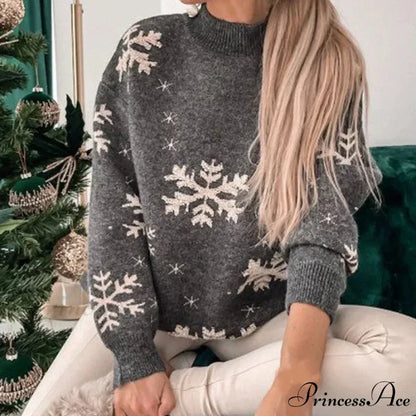 Christmas Cozy Snowflake Print Warm Thickened Stylish Comfortable Sweater GRAY / S