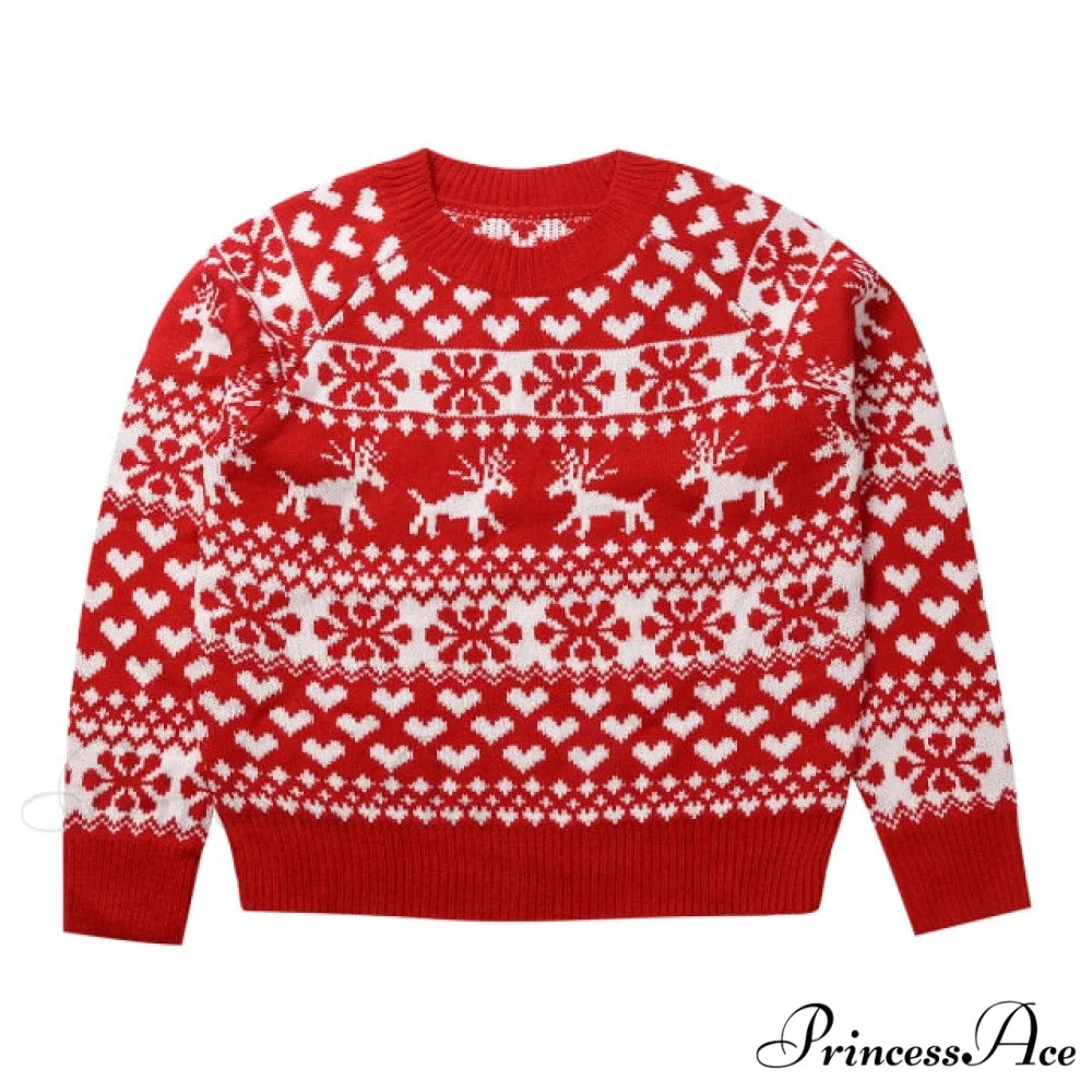 Christmas Deer Knitted Long Sleeve Sweater Dress red 2 / S