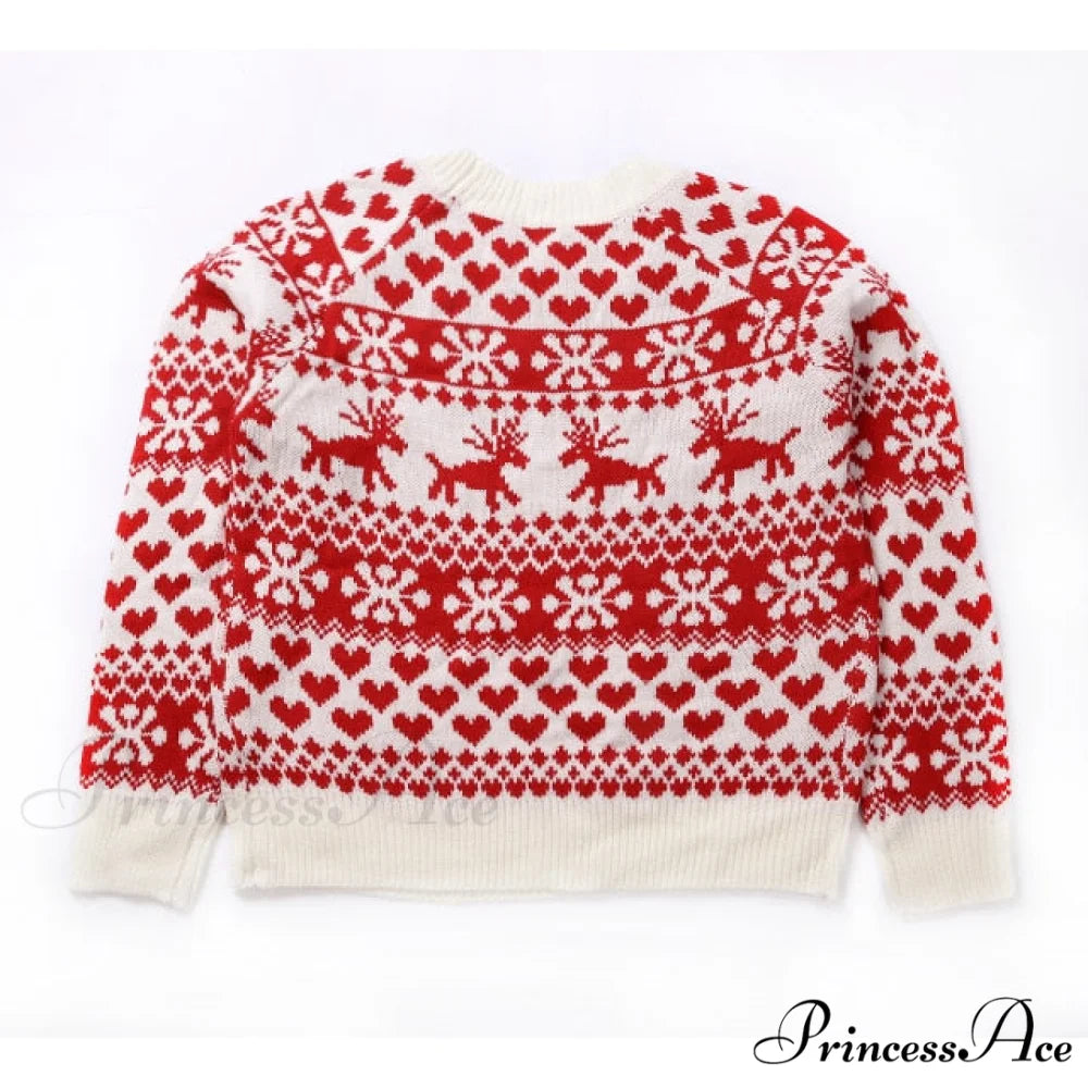 Christmas Deer Knitted Long Sleeve Sweater Dress white / S
