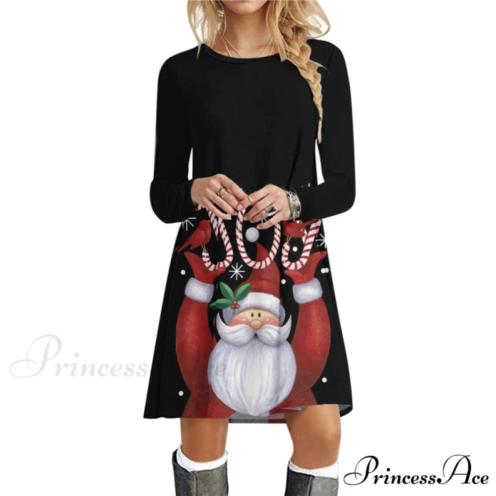 Christmas Deer Long Sleeve 3D Print Mini Dress CXLYQ048 / S