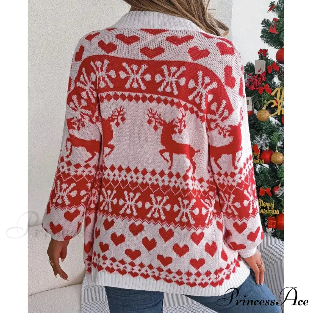 Christmas Deer Pocket Long Sleeve Cardigan