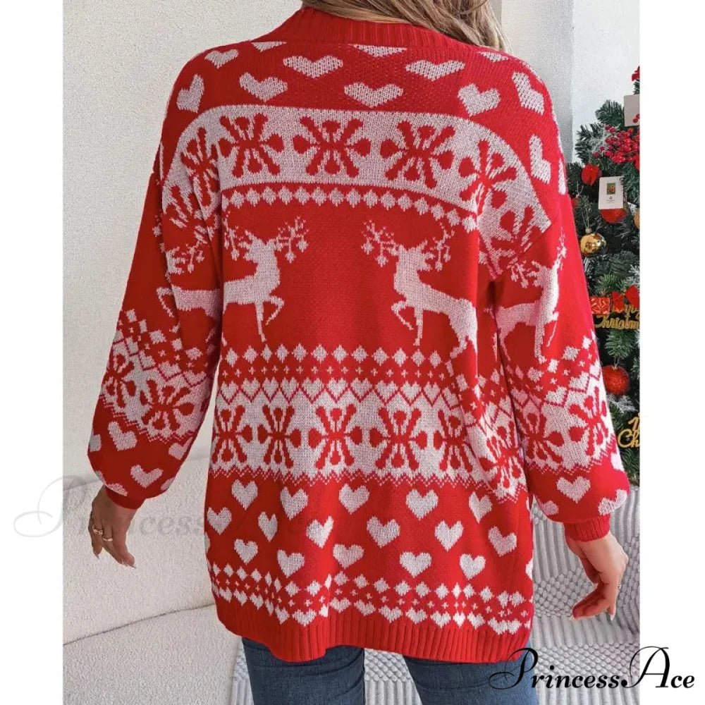Christmas Deer Pocket Long Sleeve Cardigan