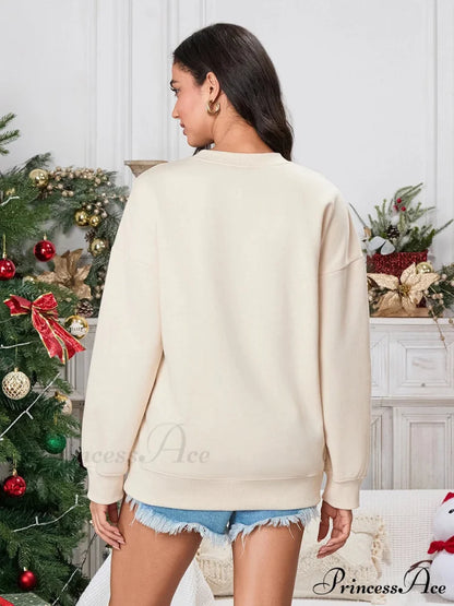 Christmas Deer Print Crew Neck Fall Winter Long Sleeve Casual Christmas Hoodie Christmas Hoodies-L