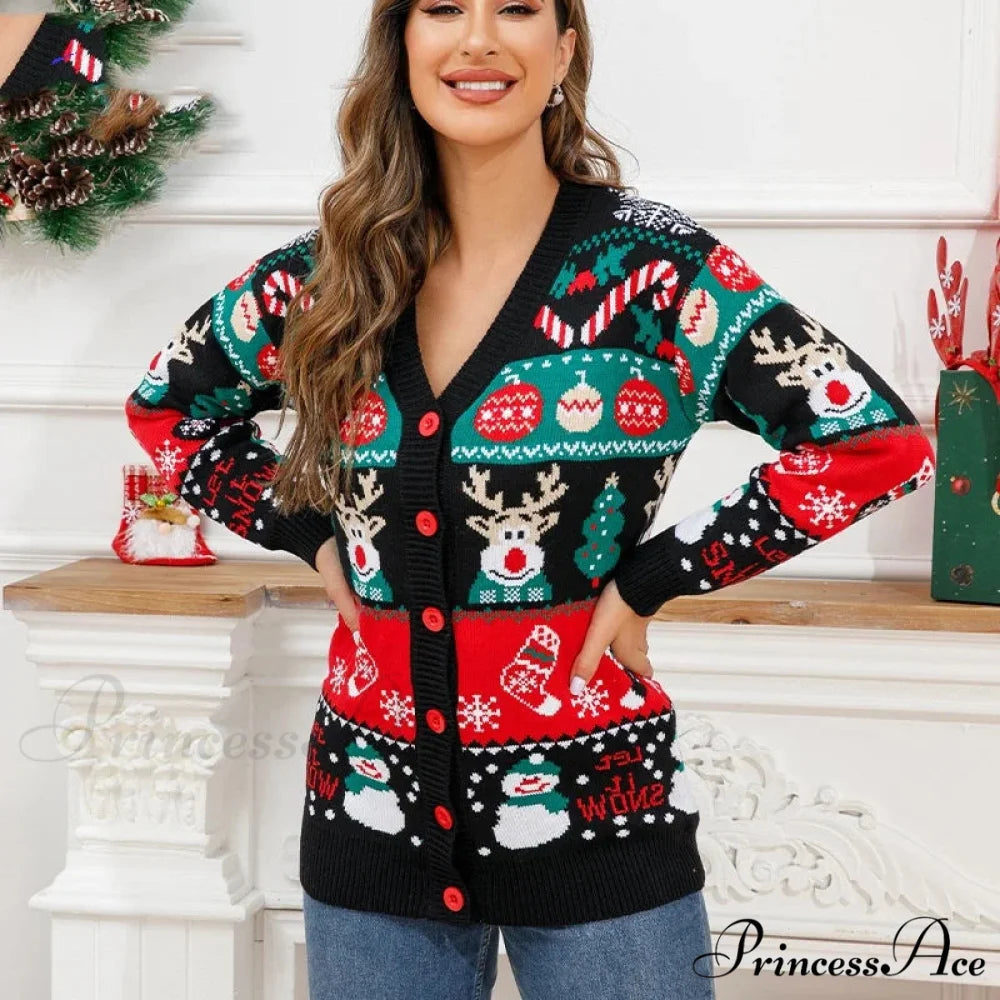 Christmas Deer Snowman Pullover Cardigan