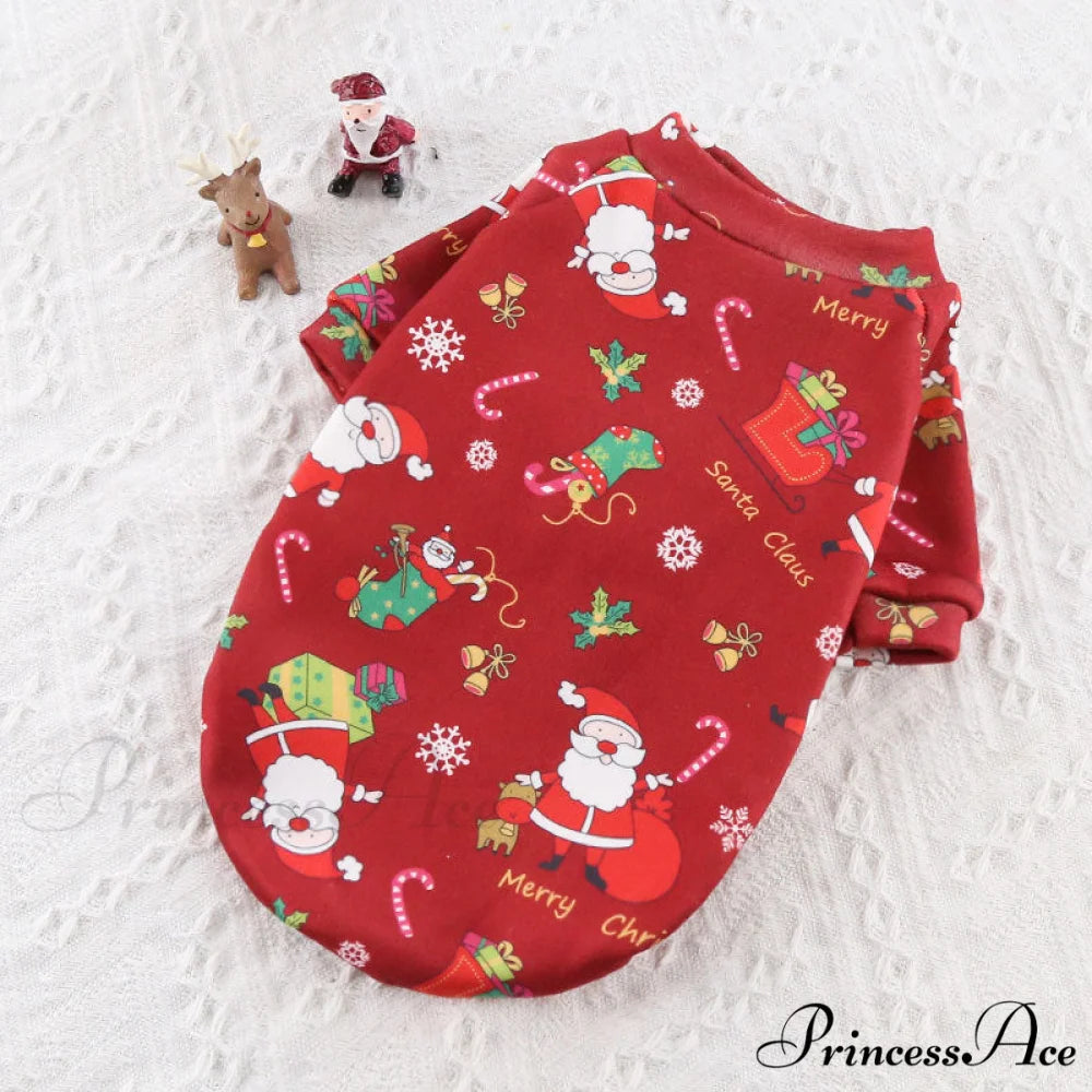 Christmas Dog’s Funny Clothes & Sweater Old people with composite velvet legs and wine red bottom / XS