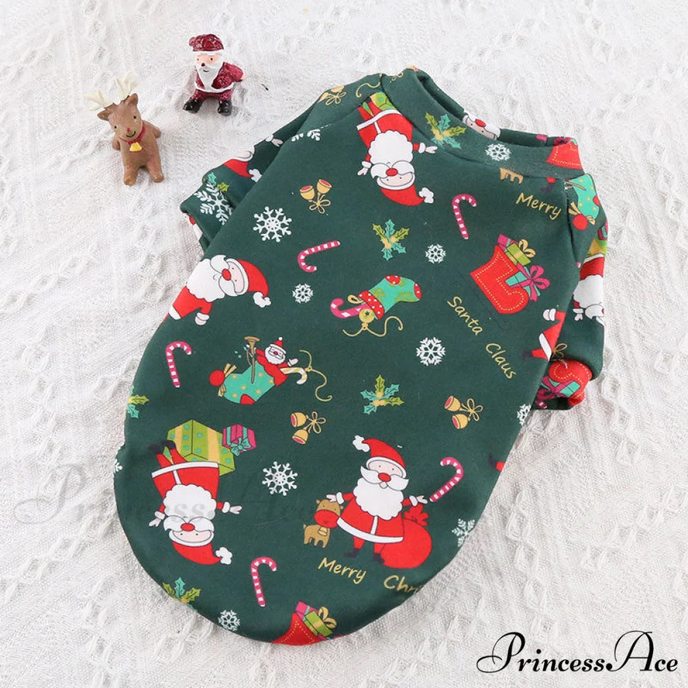 Christmas Dog’s Funny Clothes & Sweater Two Legged Old Man with Composite Velvet Green Bottom / XS