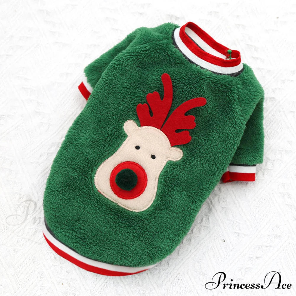 Christmas Dog’s Funny Clothes & Sweater Two legs green comfortable velvet deer face / XS