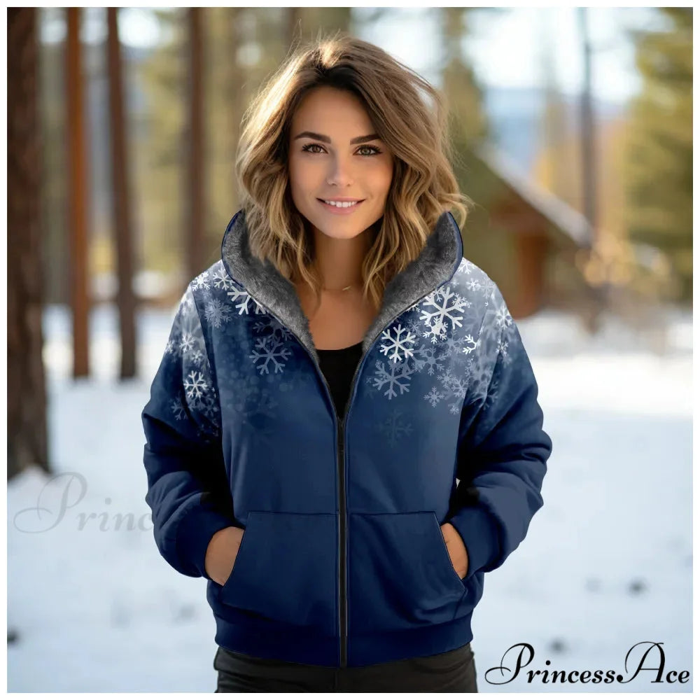 Christmas Fleece Deer Print Coat blue 1 / XXS