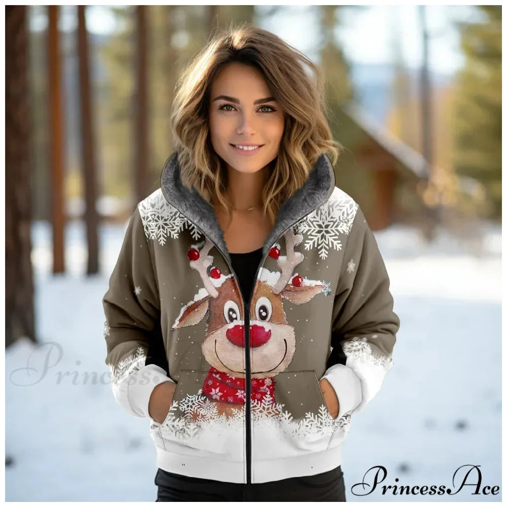Christmas Fleece Deer Print Coat green 1 / XXS
