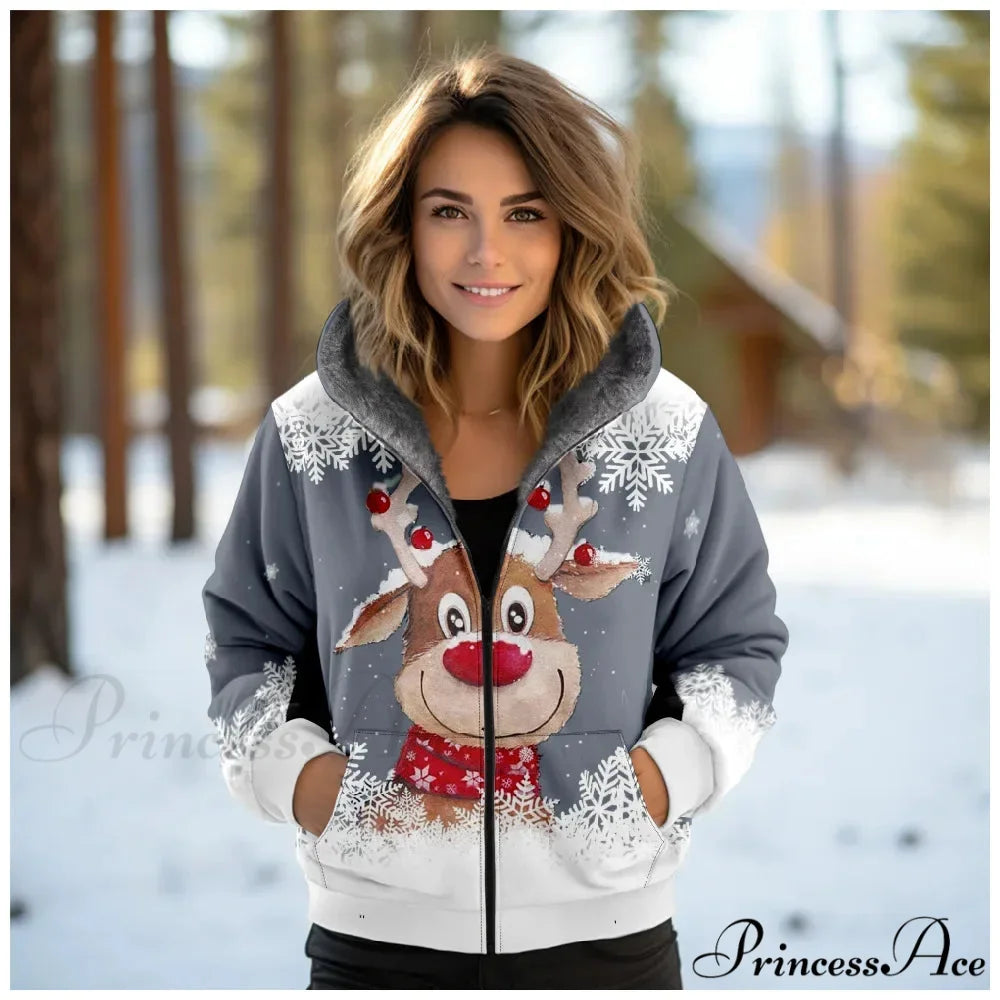 Christmas Fleece Deer Print Coat green 3 / XXS