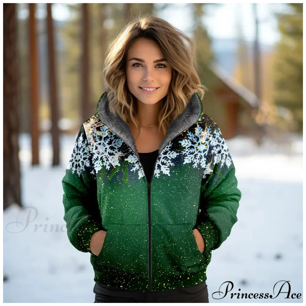 Christmas Fleece Deer Print Coat green 6 / XXS