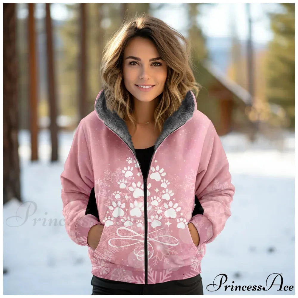 Christmas Fleece Deer Print Coat pink 1 / XXS