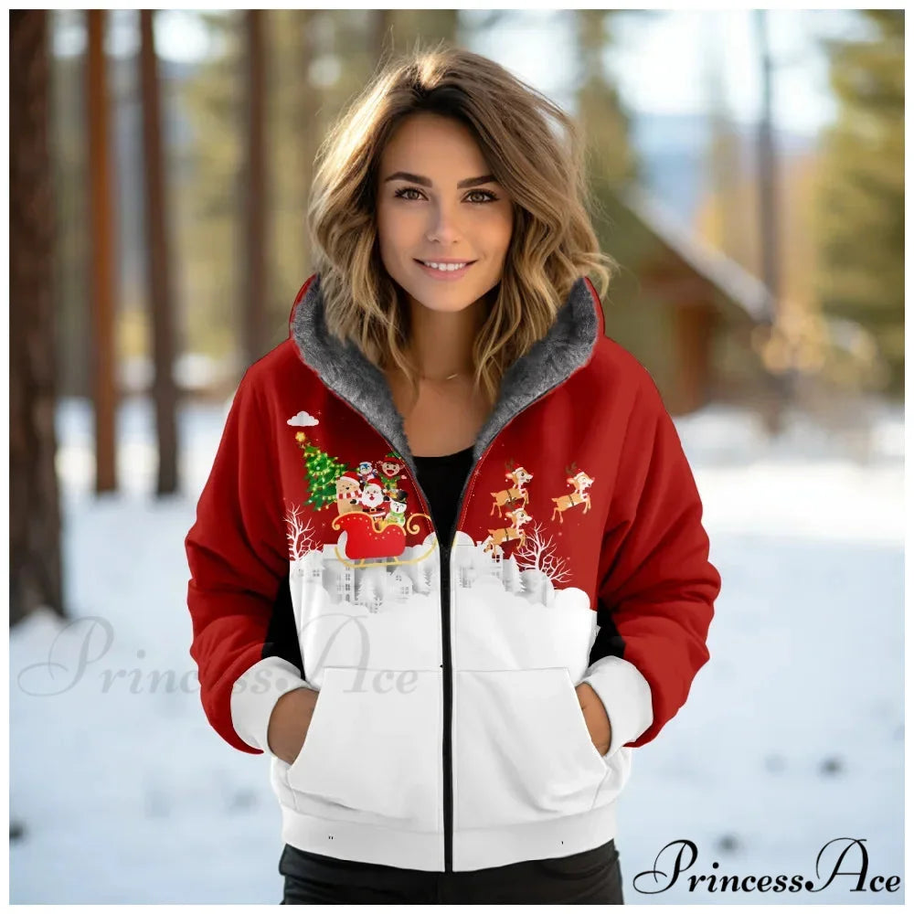 Christmas Fleece Deer Print Coat red 2 / XXS
