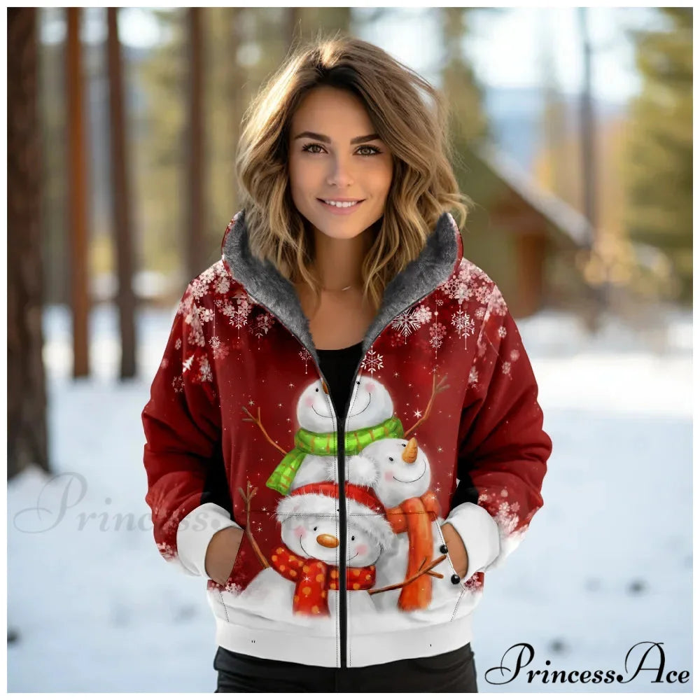 Christmas Fleece Deer Print Coat red 3 / XXS