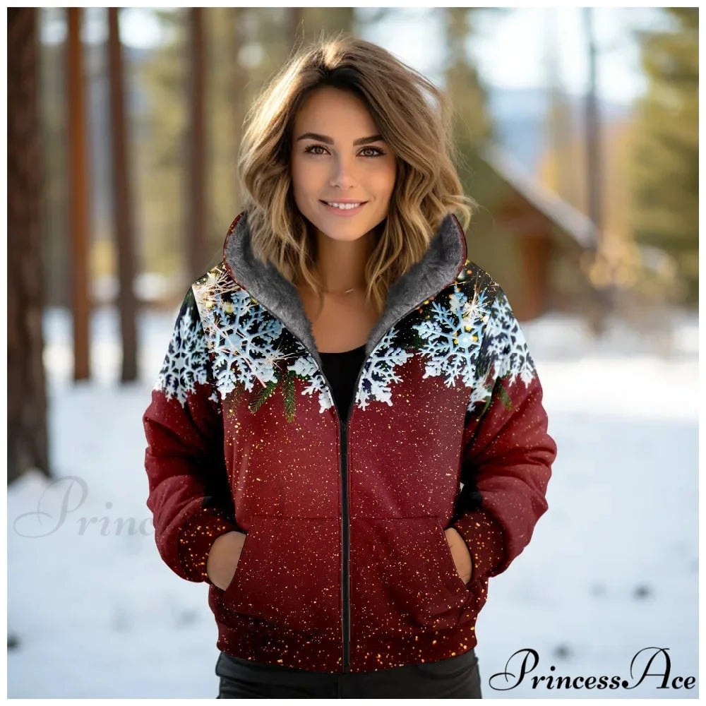 Christmas Fleece Deer Print Coat red 4 / XXS