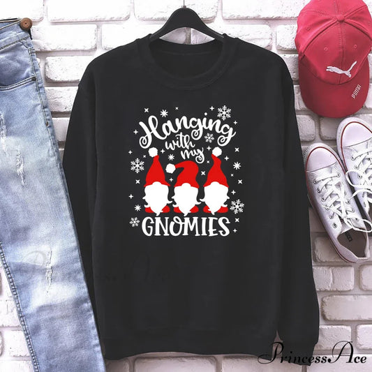 Christmas Gnomes Hanging Gnomies Funny Santa Graphic Christmas Hoodie Black / S Christmas Hoodies-L