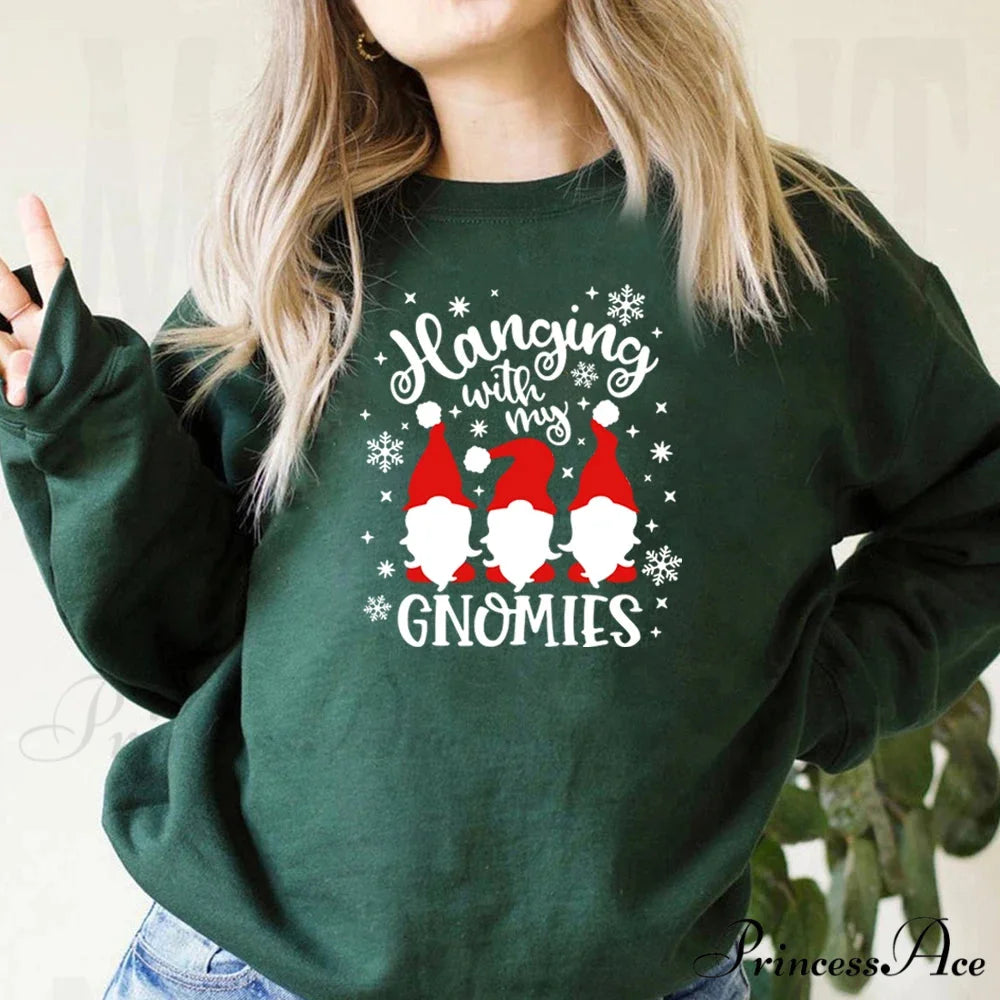Christmas Gnomes Hanging Gnomies Funny Santa Graphic Christmas Hoodie Dark Green / S Christmas Hoodies-L