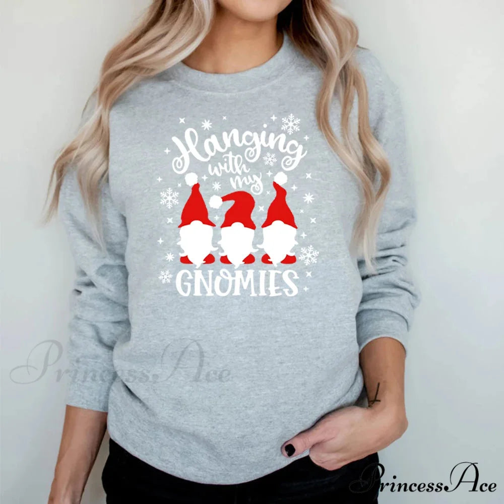 Christmas Gnomes Hanging Gnomies Funny Santa Graphic Christmas Hoodie GRAY / S Christmas Hoodies-L