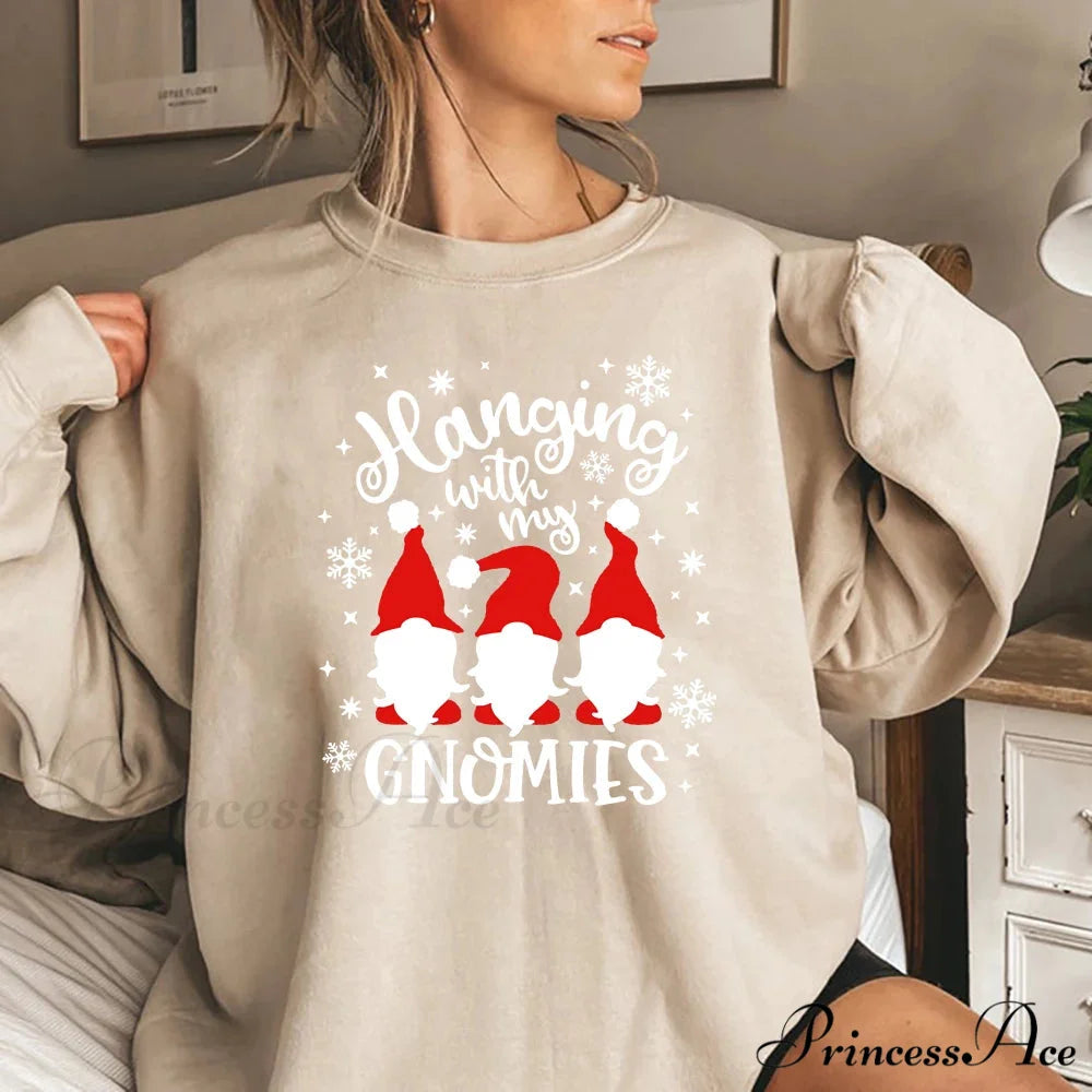 Christmas Gnomes Hanging Gnomies Funny Santa Graphic Christmas Hoodie Khaki / S Christmas Hoodies-L