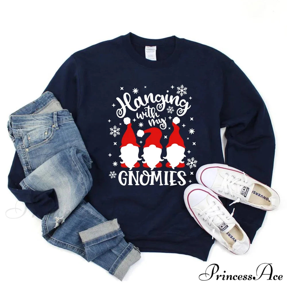 Christmas Gnomes Hanging Gnomies Funny Santa Graphic Christmas Hoodie Navy Blue / S Christmas Hoodies-L