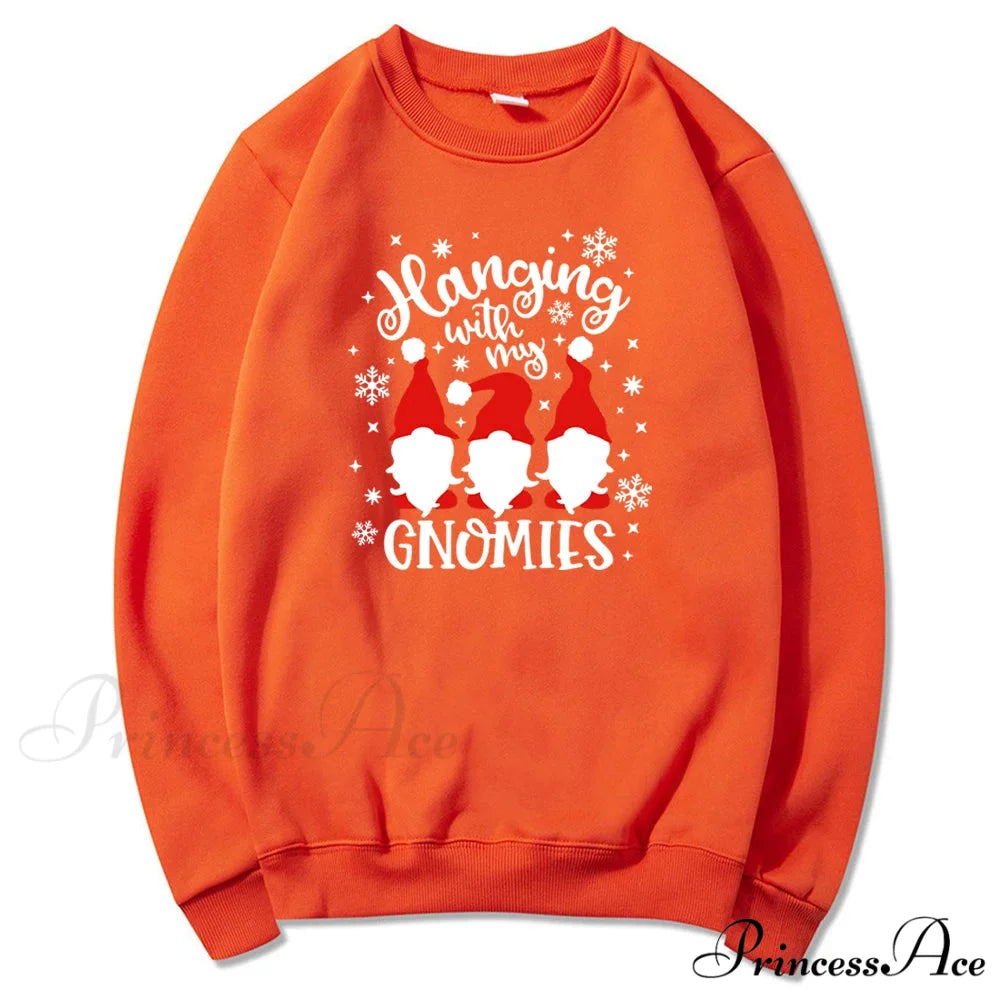 Christmas Gnomes Hanging Gnomies Funny Santa Graphic Christmas Hoodie Orange / S Christmas Hoodies-L