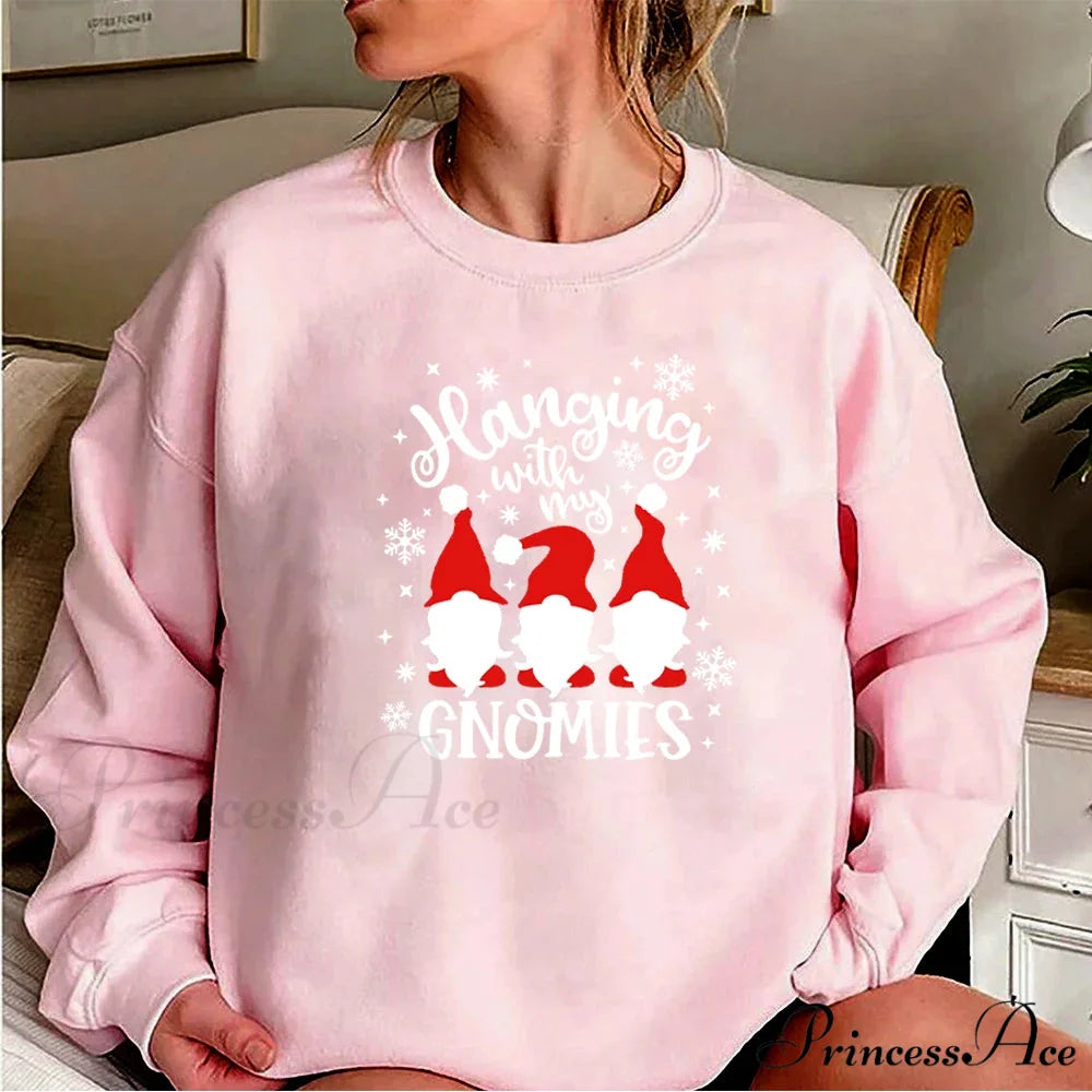 Christmas Gnomes Hanging Gnomies Funny Santa Graphic Christmas Hoodie Pink / S Christmas Hoodies-L