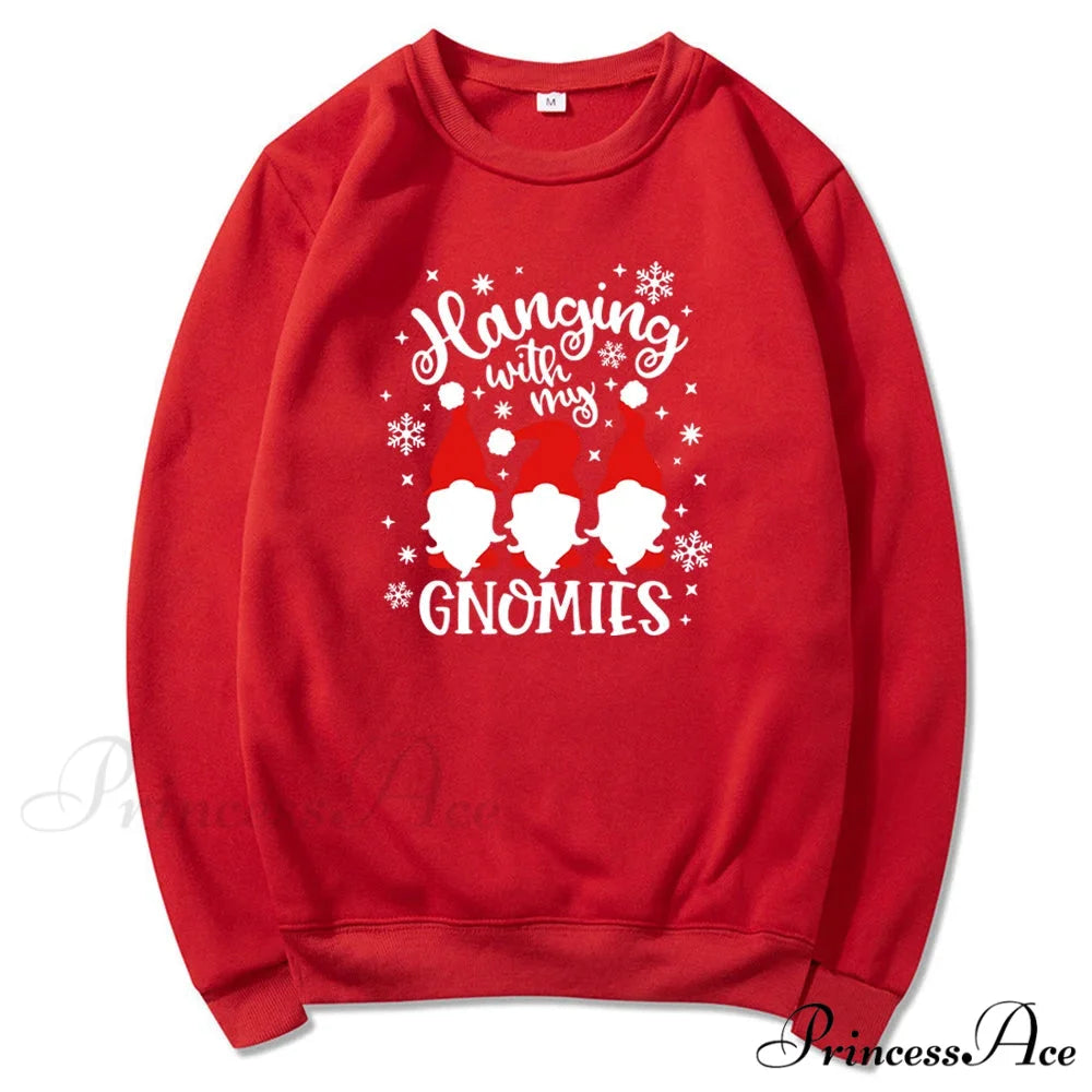 Christmas Gnomes Hanging Gnomies Funny Santa Graphic Christmas Hoodie Red / S Christmas Hoodies-L