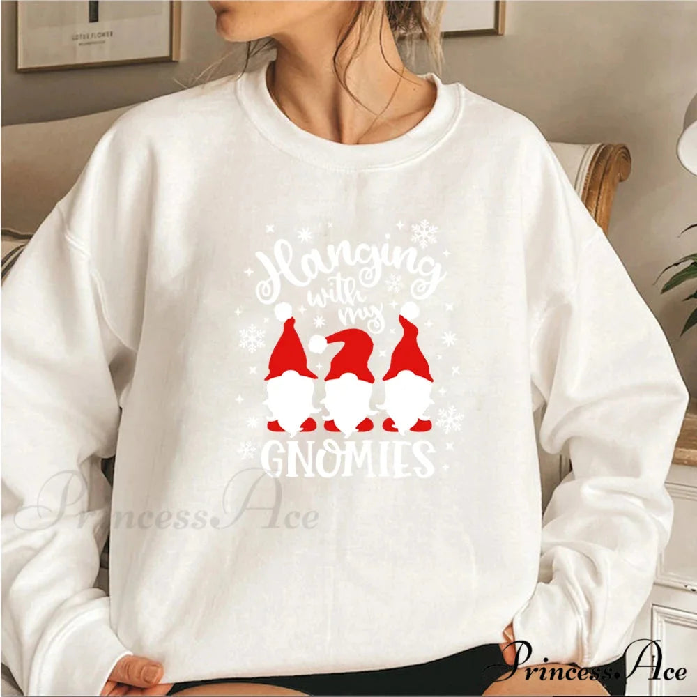 Christmas Gnomes Hanging Gnomies Funny Santa Graphic Christmas Hoodie WHITE / S Christmas Hoodies-L