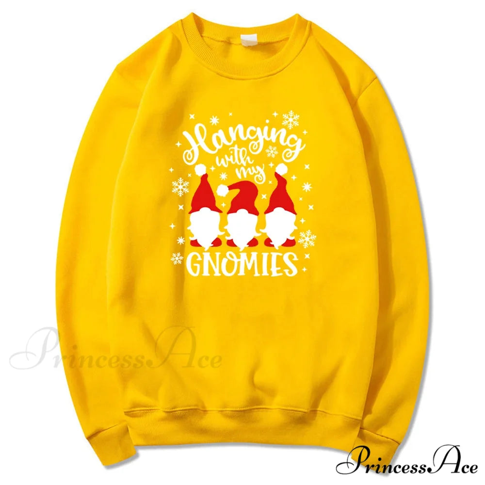 Christmas Gnomes Hanging Gnomies Funny Santa Graphic Christmas Hoodie Yellow / S Christmas Hoodies-L