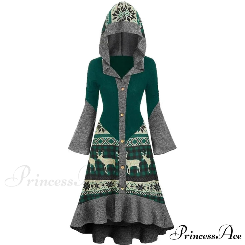 Christmas Hooded Vintage Long Sleeve Vestidos Mujer