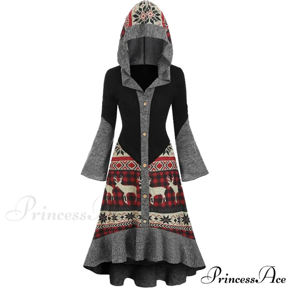 Christmas Hooded Vintage Long Sleeve Vestidos Mujer