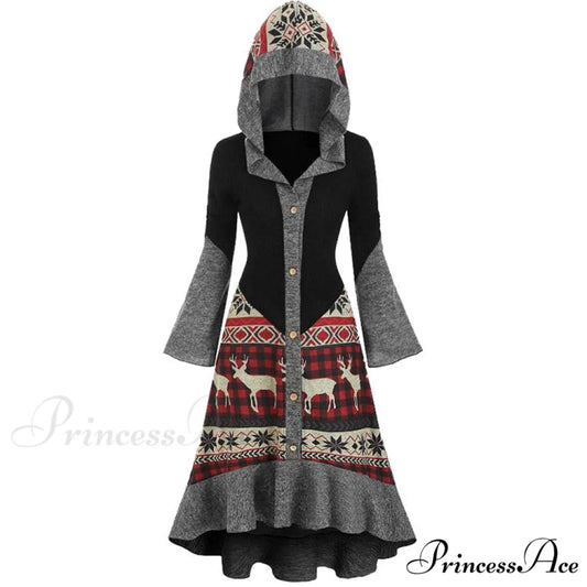 Christmas Hooded Vintage Long Sleeve Vestidos Mujer