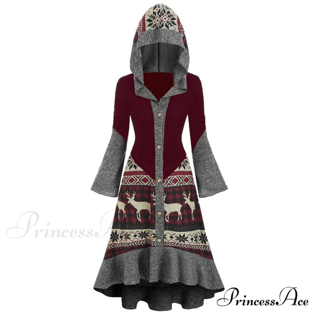 Christmas Hooded Vintage Long Sleeve Vestidos Mujer